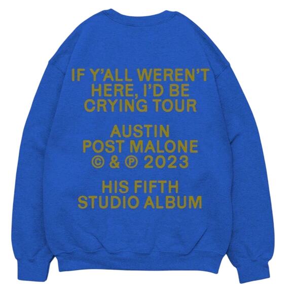POST MALONE Blue Cryin’ Tour 2023 Crewneck, New without Tag - Picture 2 of 10